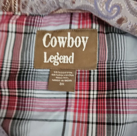 Cowboy Legend 3x mens western pearl snap, blue and pink plaid, long sleeve - Picture 3 of 6